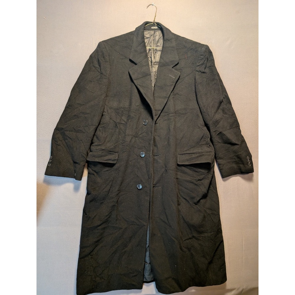 Vintage Gianfranco Ruffini Overcoat Mens Black Lined Notch Lapel Back Slit XL